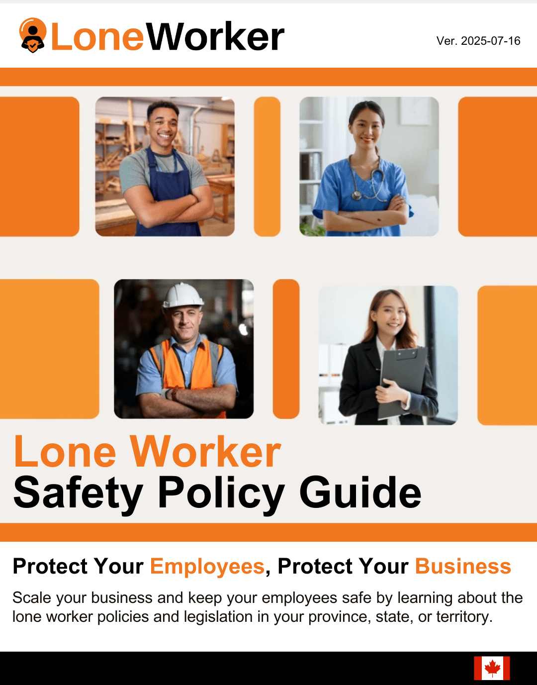 Lone Worker Safety Policy Guide Brochure text read “protect your employees, protect your business”